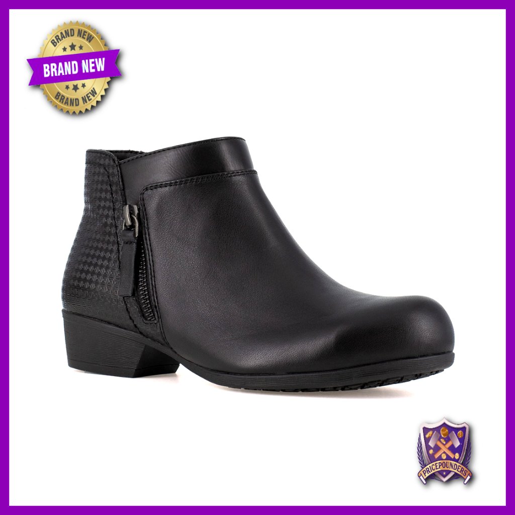 Leather Safety Toe Booties With Slip Resistant Sole And Side Zipper